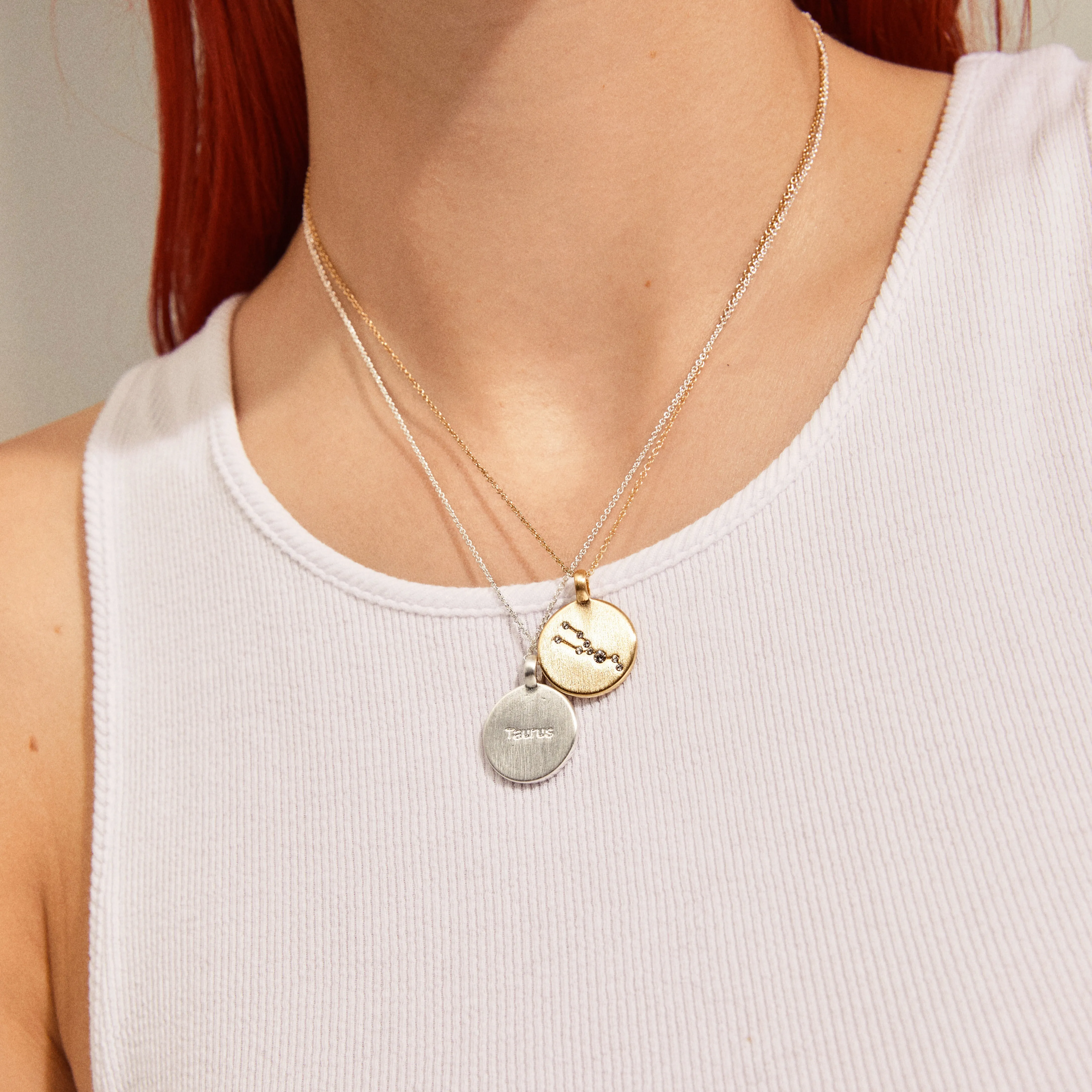 TAURUS Zodiac Sign Coin Necklace, silver-plated