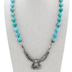 Teal Amazonite Vintage Rhinestone Statement Necklace