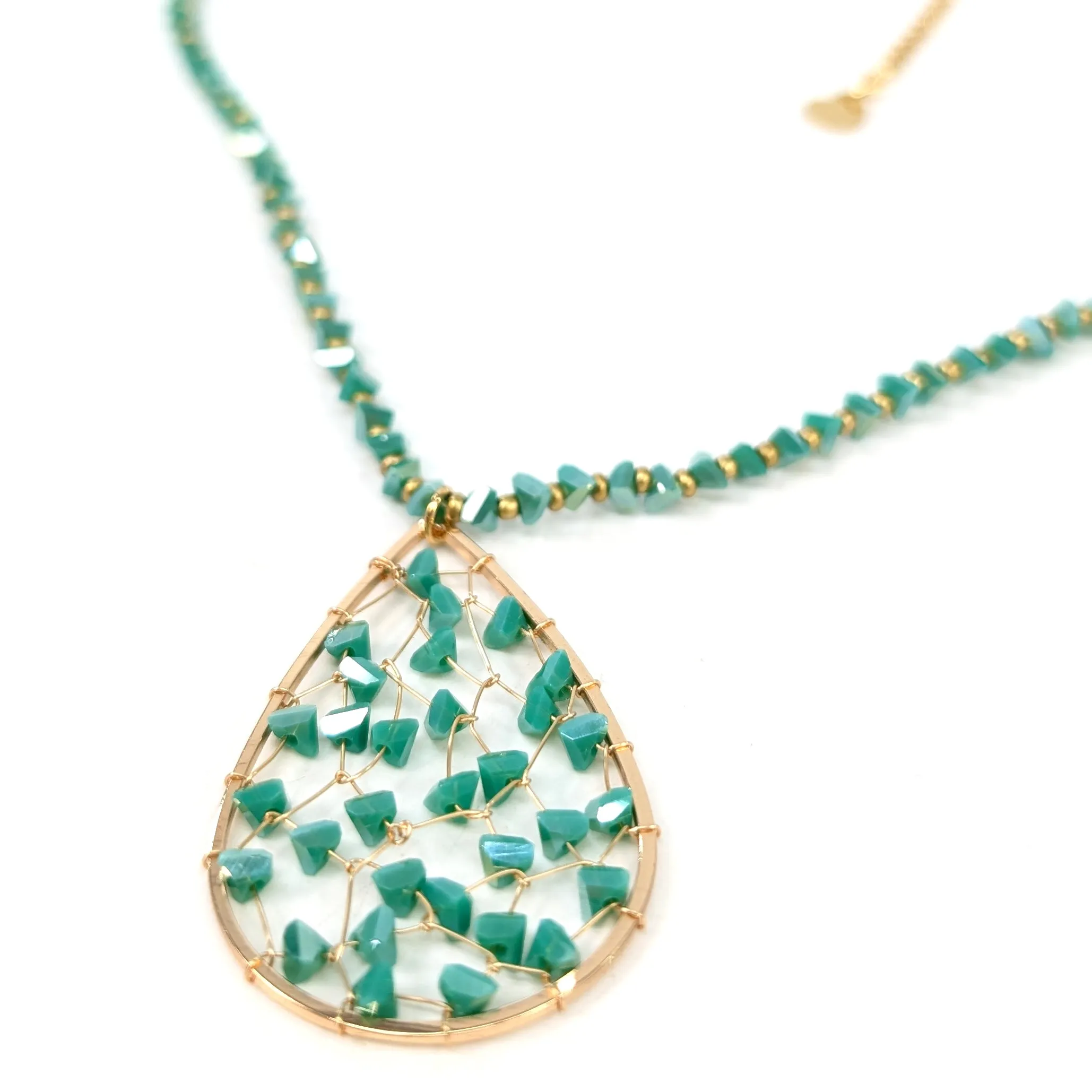Tear Drop Crystal Necklace - Turquoise