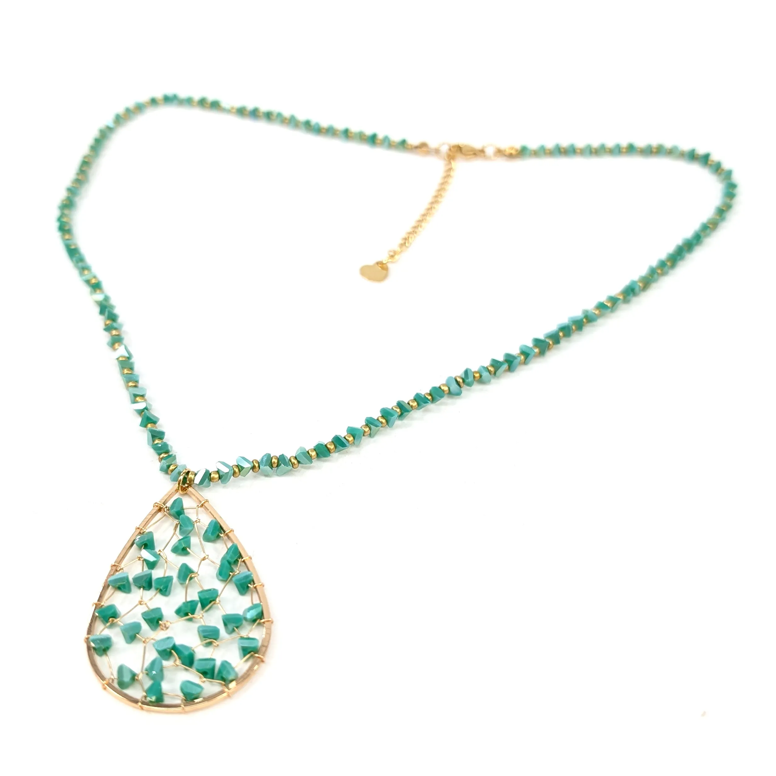 Tear Drop Crystal Necklace - Turquoise