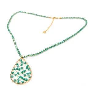 Tear Drop Crystal Necklace - Turquoise
