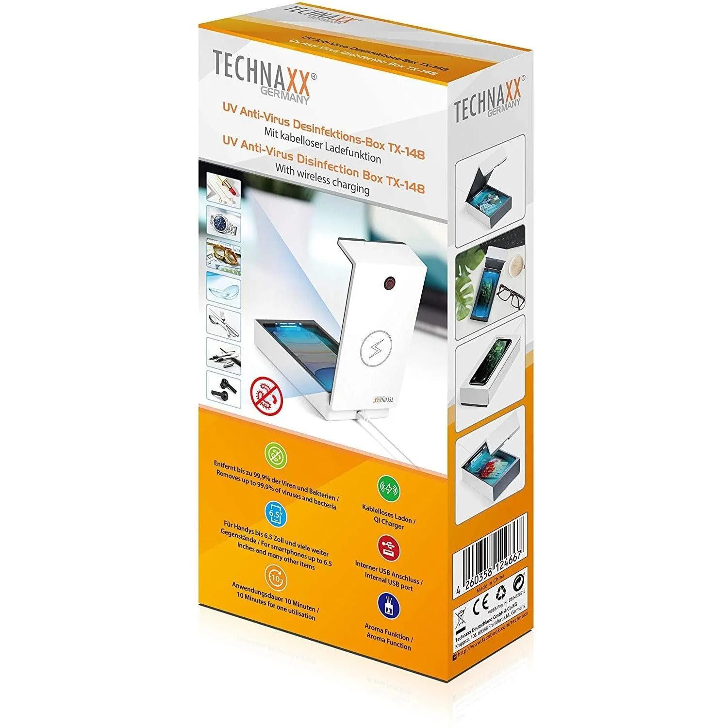 Technaxx UV Anti-Virus Disinfection Wireless Charging Box - White | TX-148