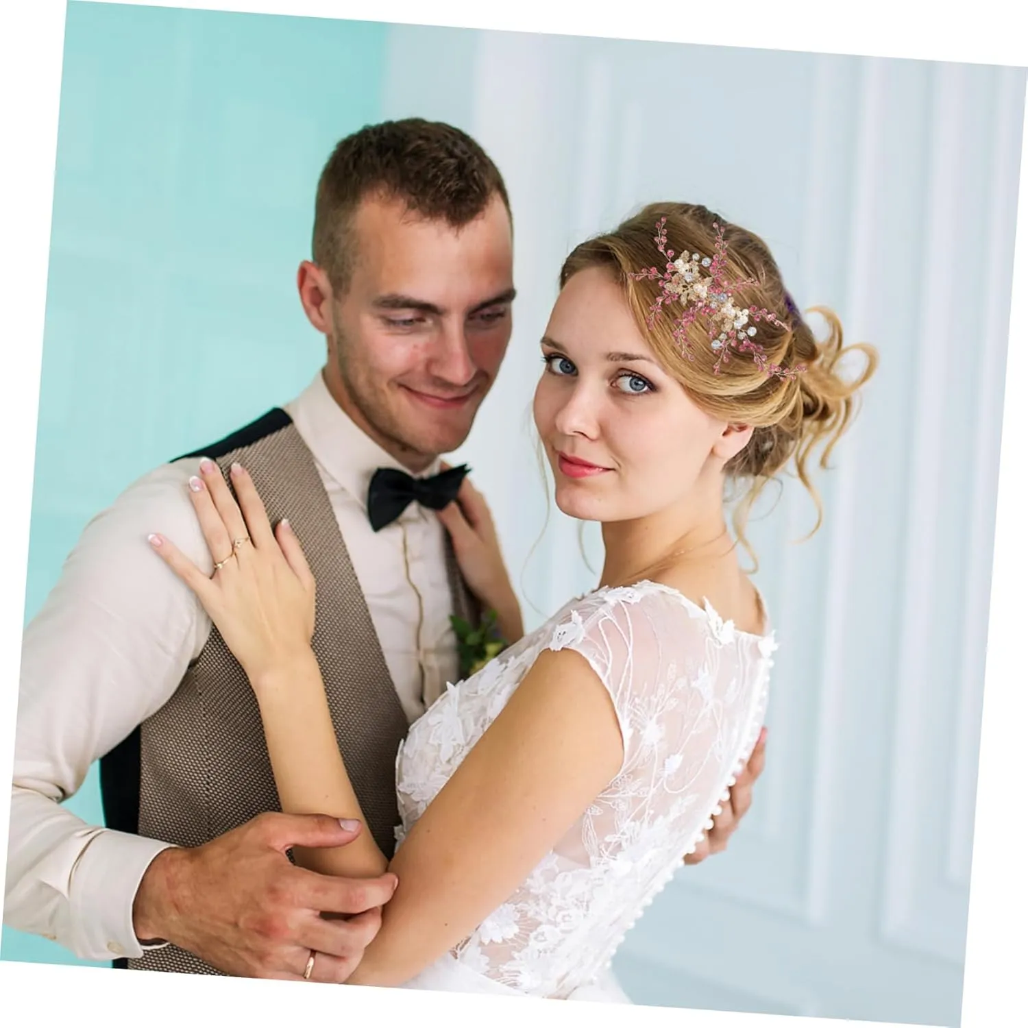 TENDYCOCO Luxury Rhinestone Pearl Leaf Headpiece Bridal Wedding Headband for Women