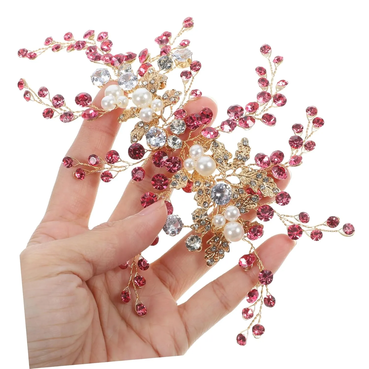 TENDYCOCO Luxury Rhinestone Pearl Leaf Headpiece Bridal Wedding Headband for Women