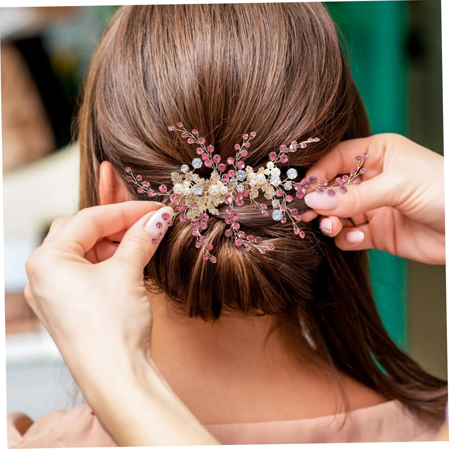 TENDYCOCO Luxury Rhinestone Pearl Leaf Headpiece Bridal Wedding Headband for Women
