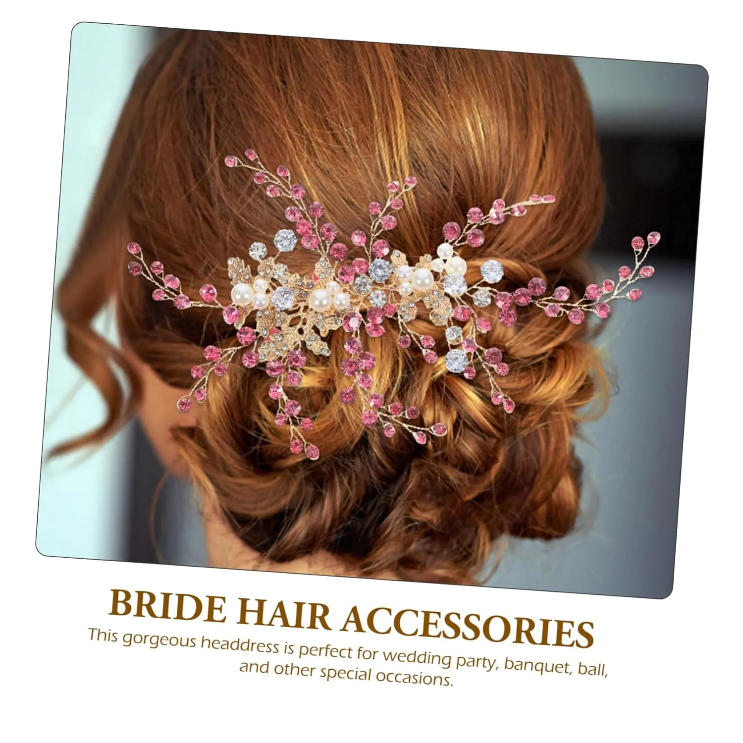 TENDYCOCO Luxury Rhinestone Pearl Leaf Headpiece Bridal Wedding Headband for Women