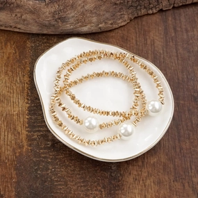 Judicious Pick Golden Grace ?C Set of 3 Stretchy Bracelets with Pearl and 3D Beads