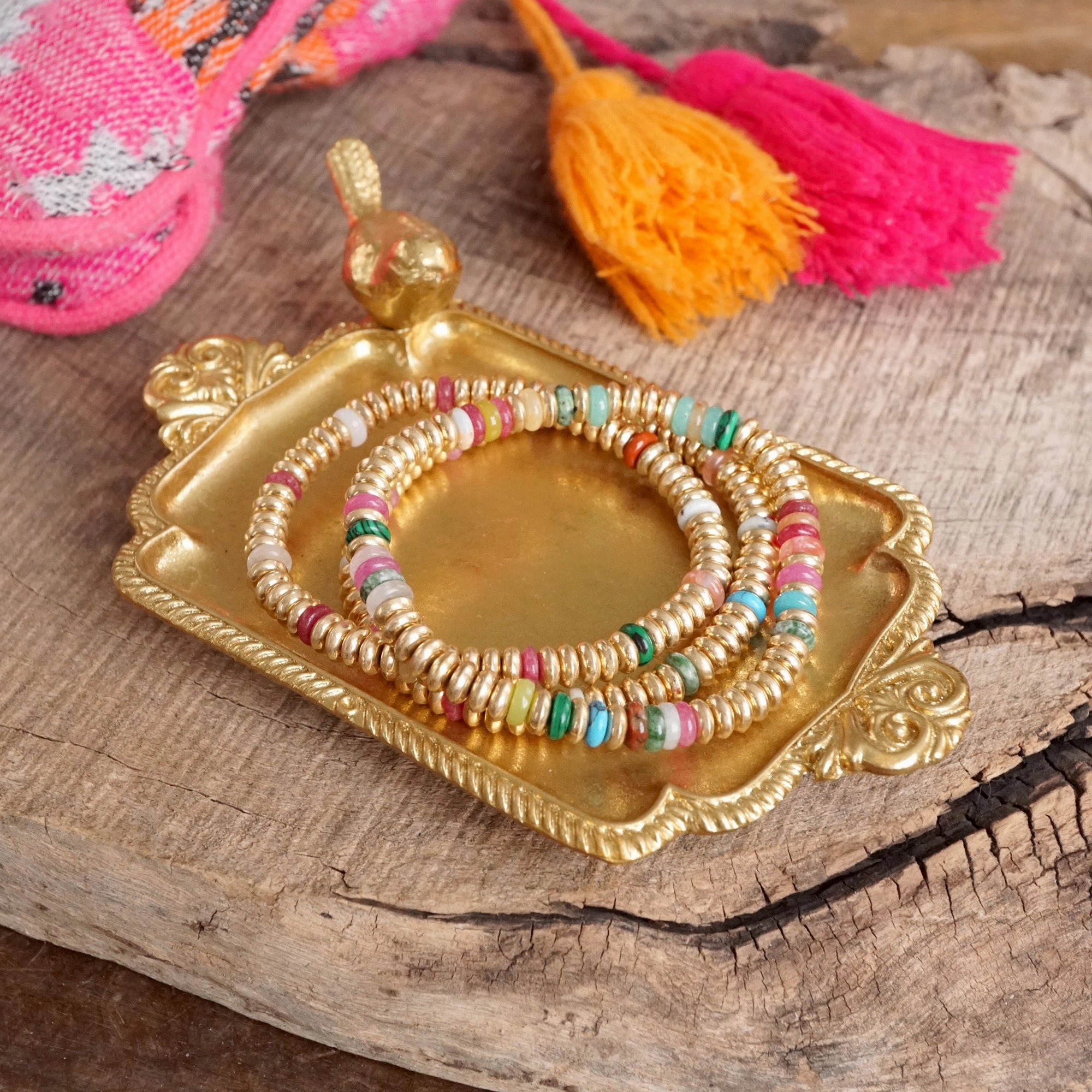 Semi-Precious and Gold-Tone Heishi Disk Beaded Bracelet Sets ?C Neutrals and Multicolor Elite Of The Elite