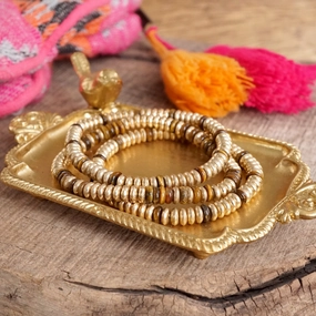 Bold Statements Semi-Precious and Gold-Tone Heishi Disk Beaded Bracelet Sets ?C Neutrals and Multicolor