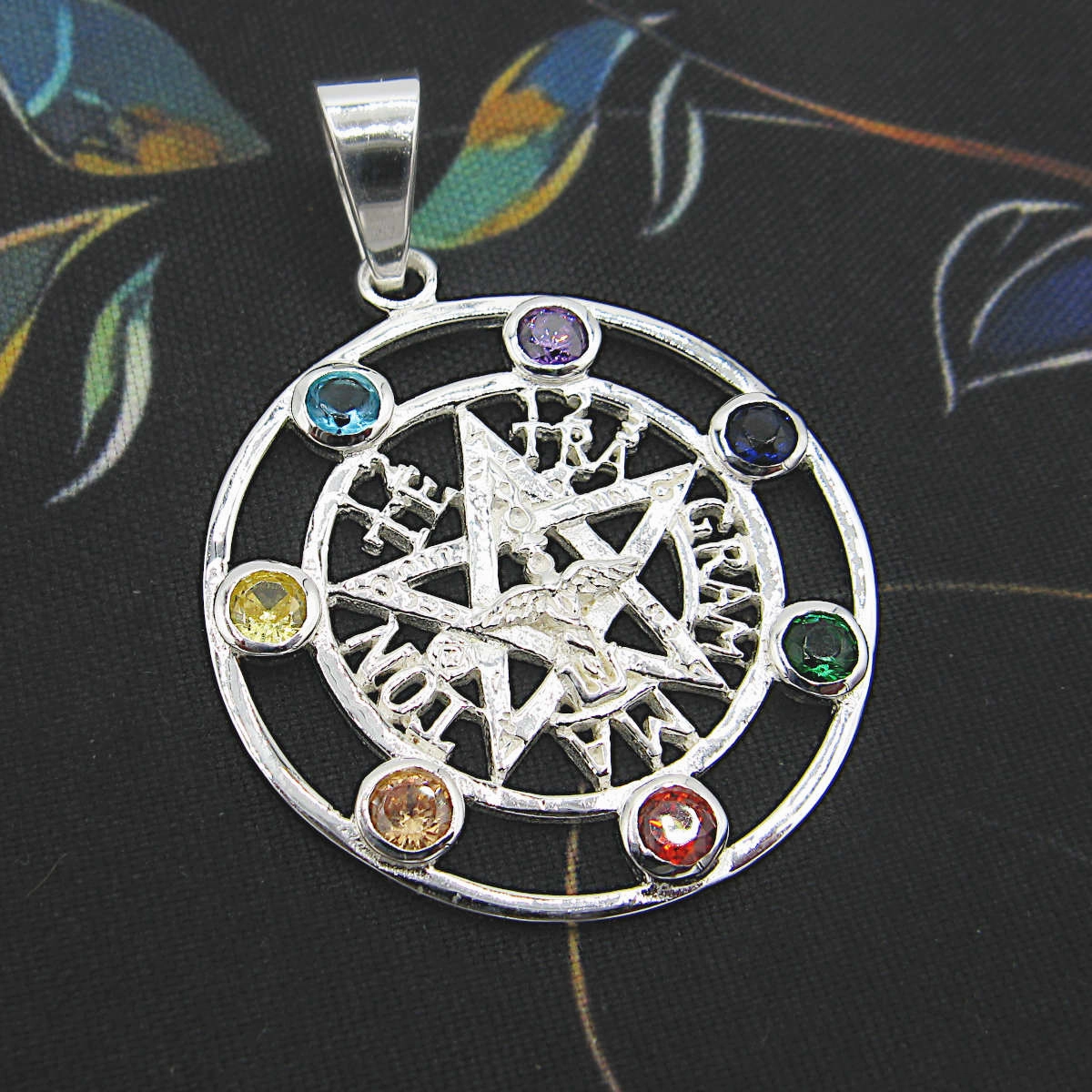 Tetragrammaton Pendant With Chakra CZ Crystals Signature Gift