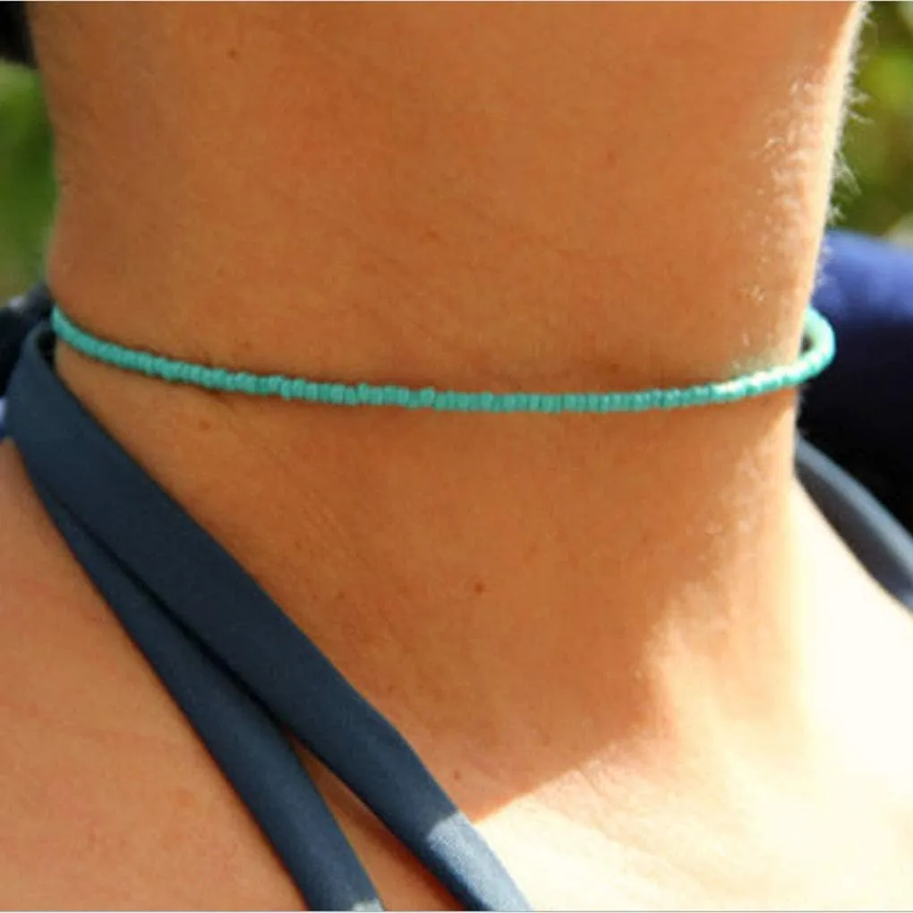 Tgirls Boho Choker Necklace Chain Rice Beaded Necklaces Seed Bead Necklace Accessory for Women