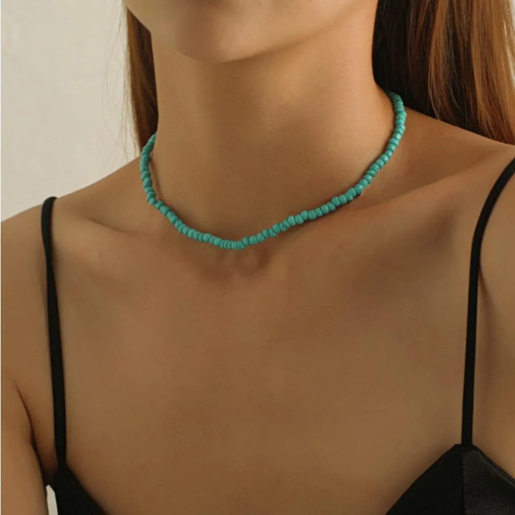 Tgirls Boho Choker Necklace Chain Rice Beaded Necklaces Seed Bead Necklace Accessory for Women