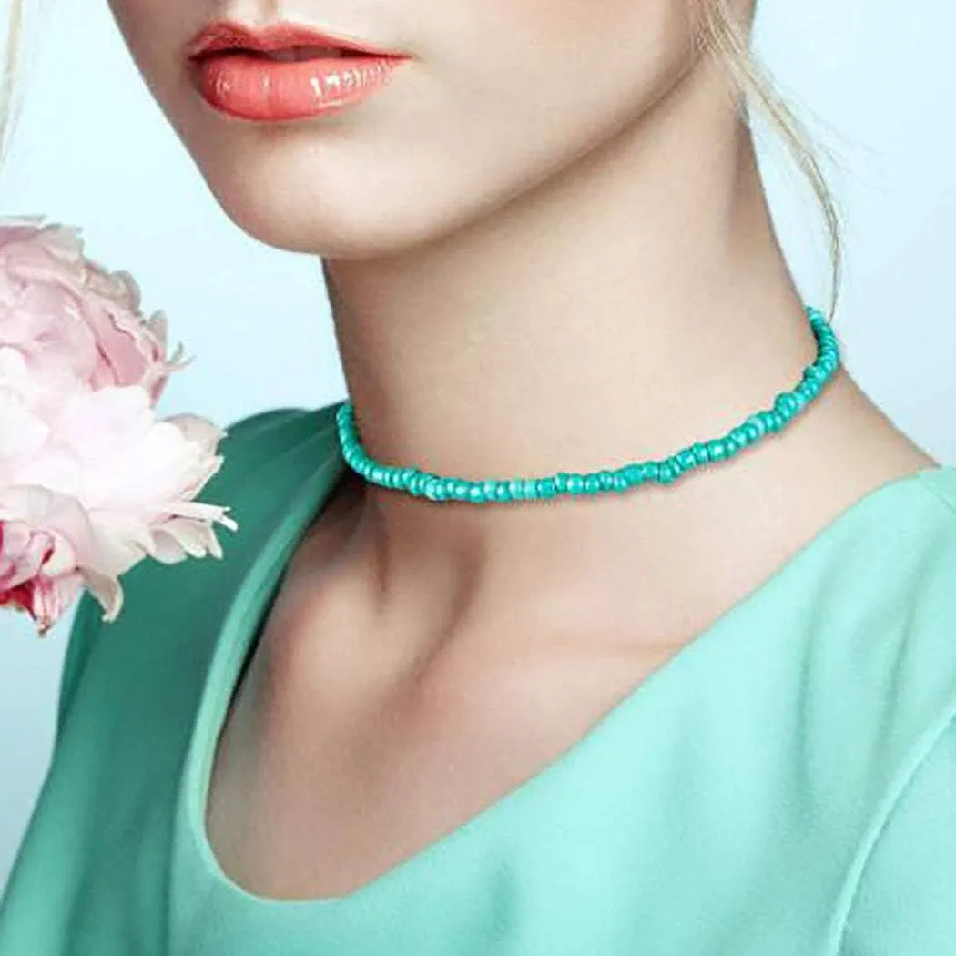 Tgirls Boho Choker Necklace Chain Rice Beaded Necklaces Seed Bead Necklace Accessory for Women