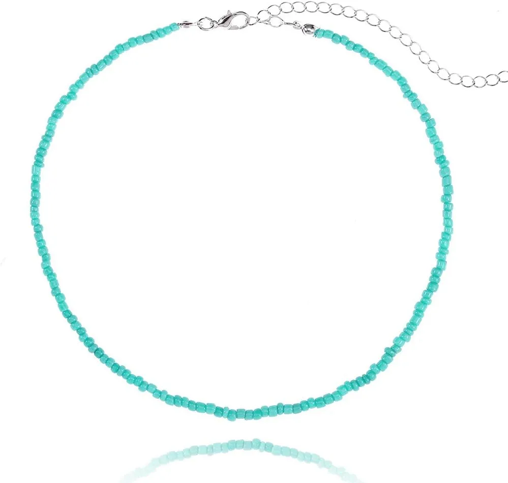 Tgirls Boho Choker Necklace Chain Rice Beaded Necklaces Seed Bead Necklace Accessory for Women