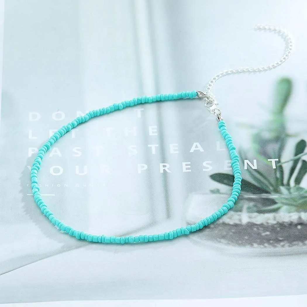 Tgirls Boho Choker Necklace Chain Rice Beaded Necklaces Seed Bead Necklace Accessory for Women