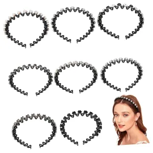 Thin Headbands for Women 8pcs Plastic Pearl Headband Hair Accessory Set for Hair Band and Bun Embellishment