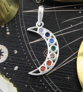 Urban Outfit Office Outfit Slender Crescent Moon Pendant with Chakra Crystals