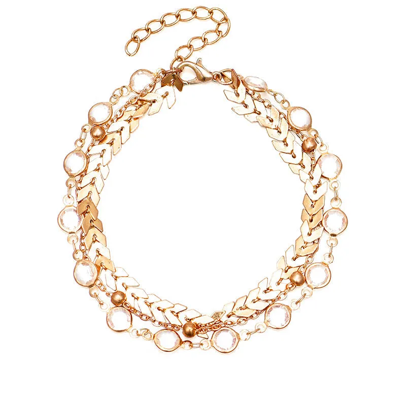 Three layer crystal clear wheat ear Crystal Anklet