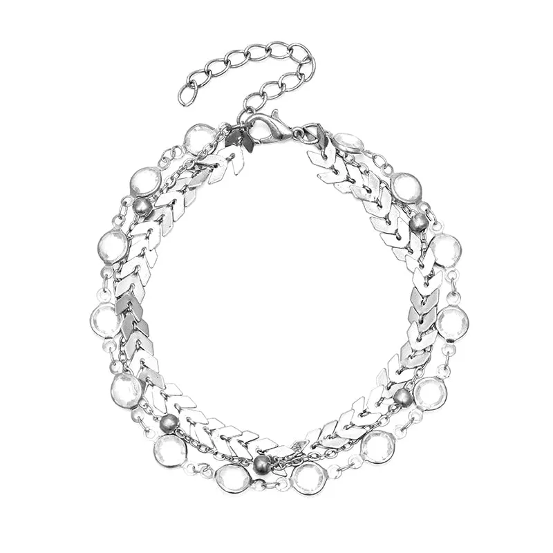 Three layer crystal clear wheat ear Crystal Anklet