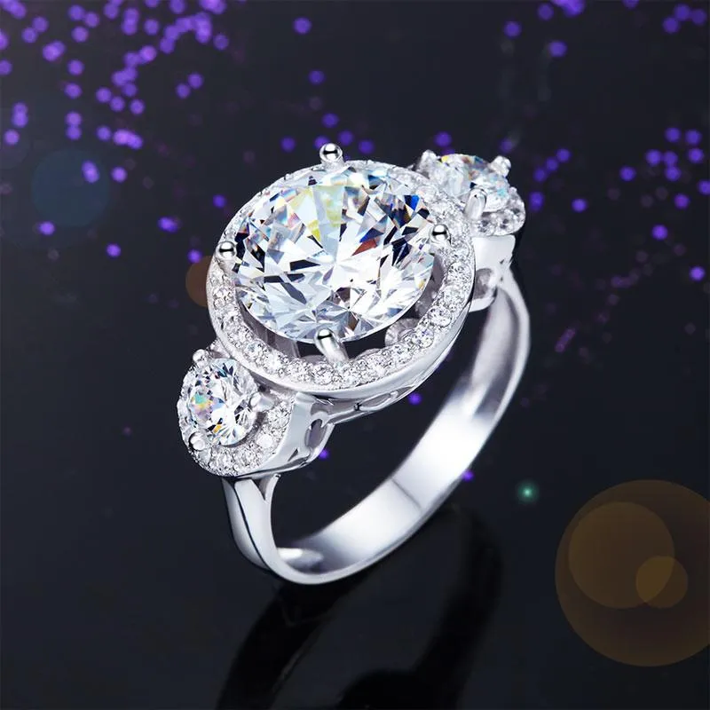Three-Stone 925 Sterling Silver Promise Engagement Ring Vintage Victorian Art Deco 3.5 Ct Simulated Diamond