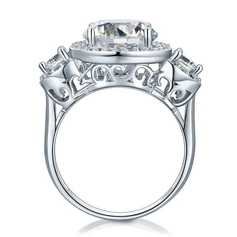 Three-Stone 925 Sterling Silver Promise Engagement Ring Vintage Victorian Art Deco 3.5 Ct Simulated Diamond