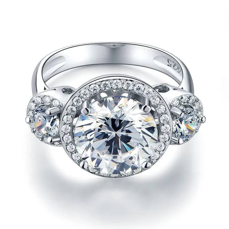 Three-Stone 925 Sterling Silver Promise Engagement Ring Vintage Victorian Art Deco 3.5 Ct Simulated Diamond