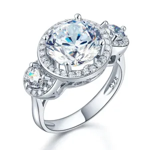 Three-Stone 925 Sterling Silver Promise Engagement Ring Vintage Victorian Art Deco 3.5 Ct Simulated Diamond