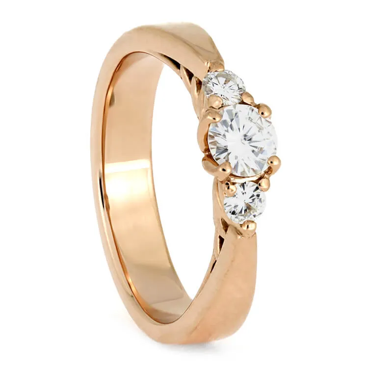 Three Stone Floral Prong Engagement Ring & Matching Shadow Band