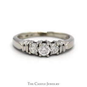 Lightweight Build Three Stone Diamond Engagement Ring in 14k White Gold