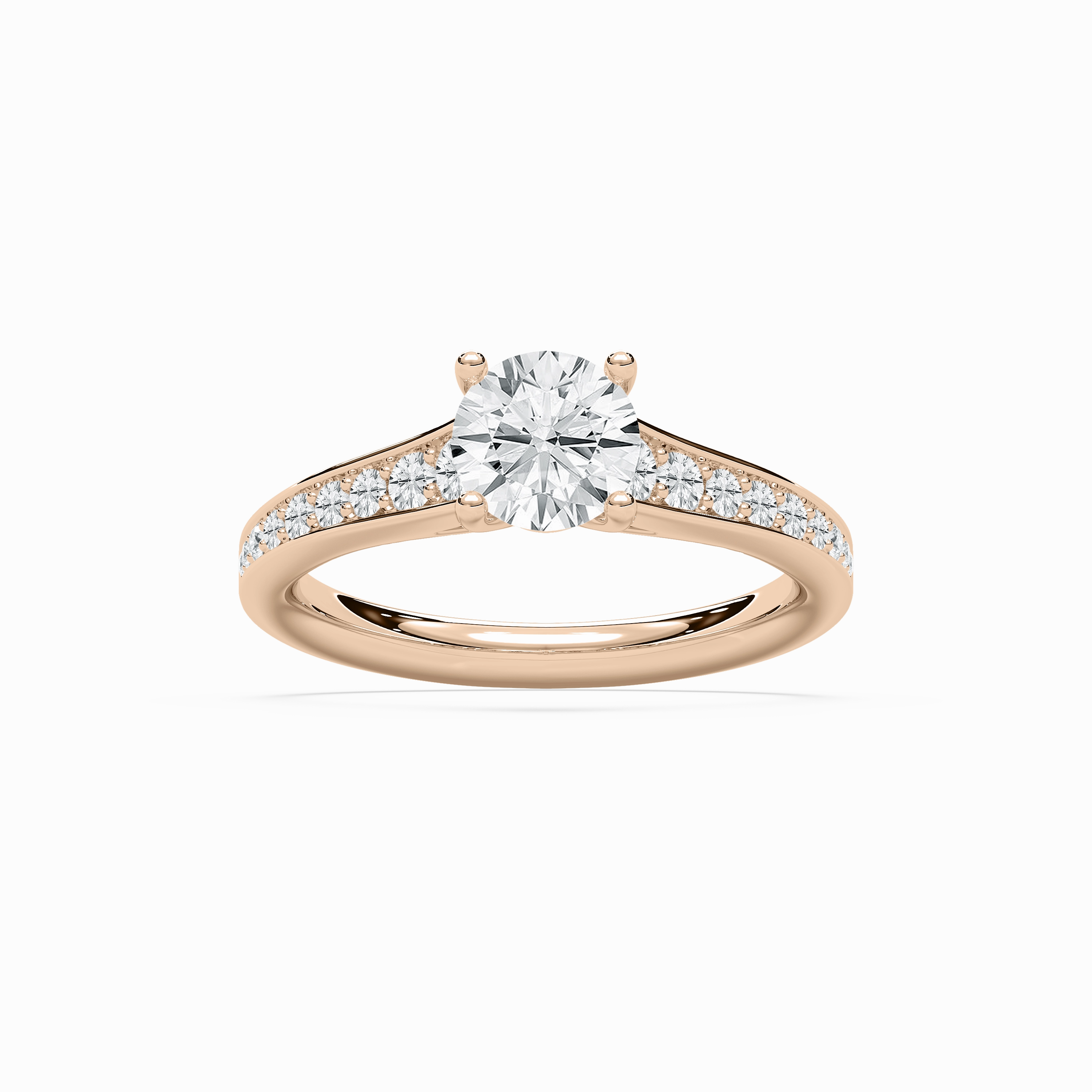 Tiana 1 1?? ctw Round Lab Grown Diamond Channel Set Cathedral Side Stone Engagement Ring Dramatic Effect