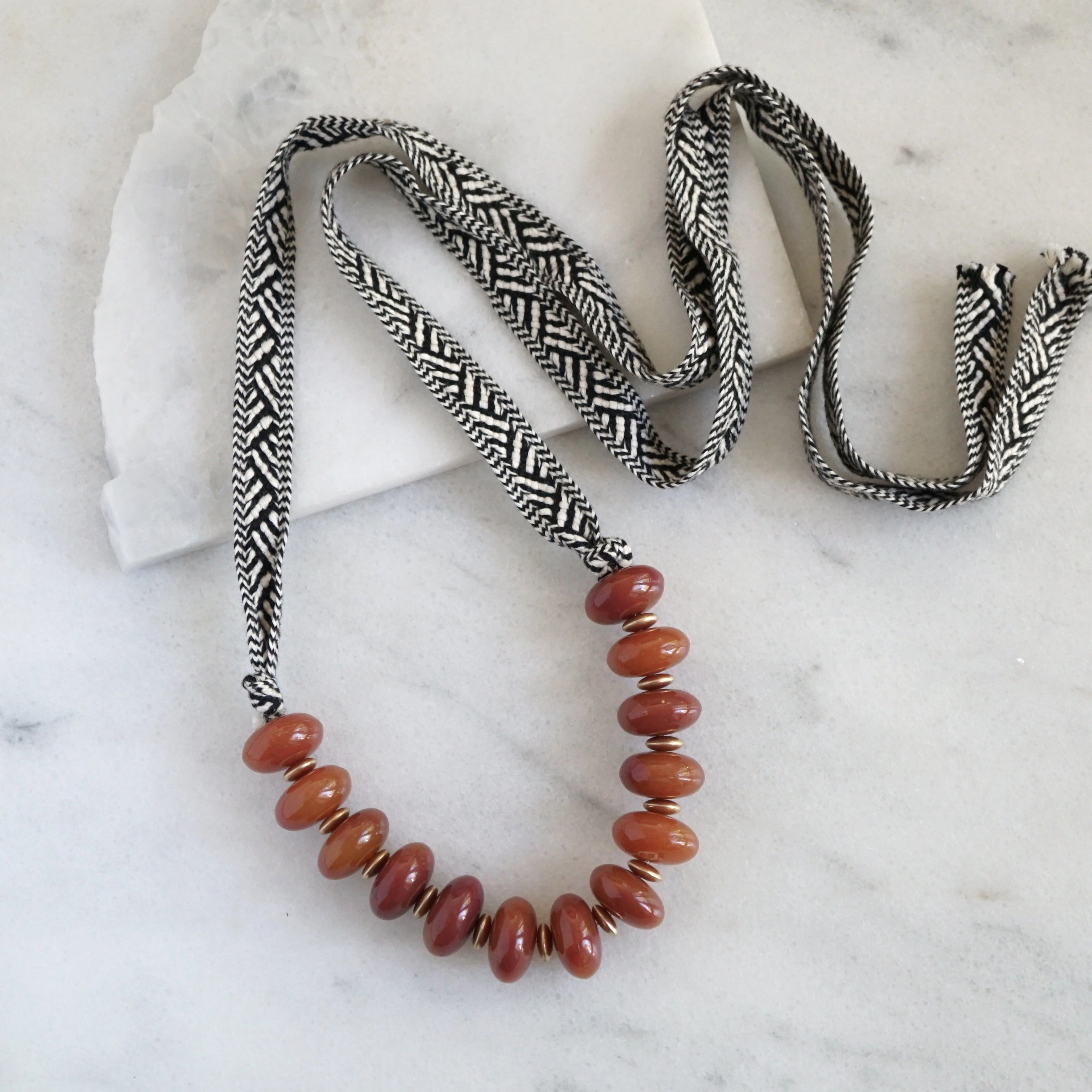 Custom Jewelry Daily Gift Tie back bohemian necklace with chunky acetate amber beads