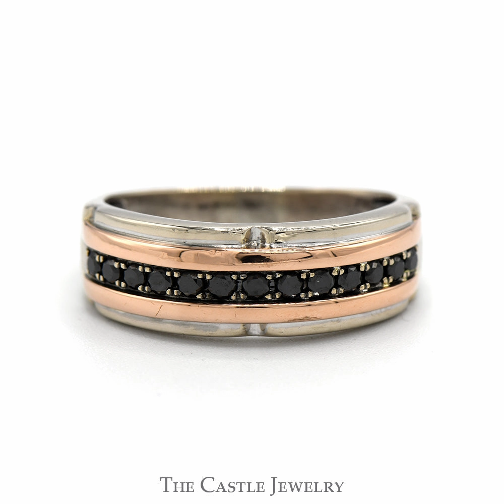Men's 1/2cttw Black Diamond Wedding Band in Two Tone 10k White & Rose Gold Stylish Present