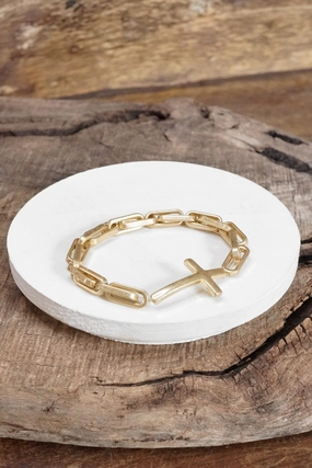 Ordinary Accent Sideways Cross bracelet worn gold silver tone stretch chain minimal style