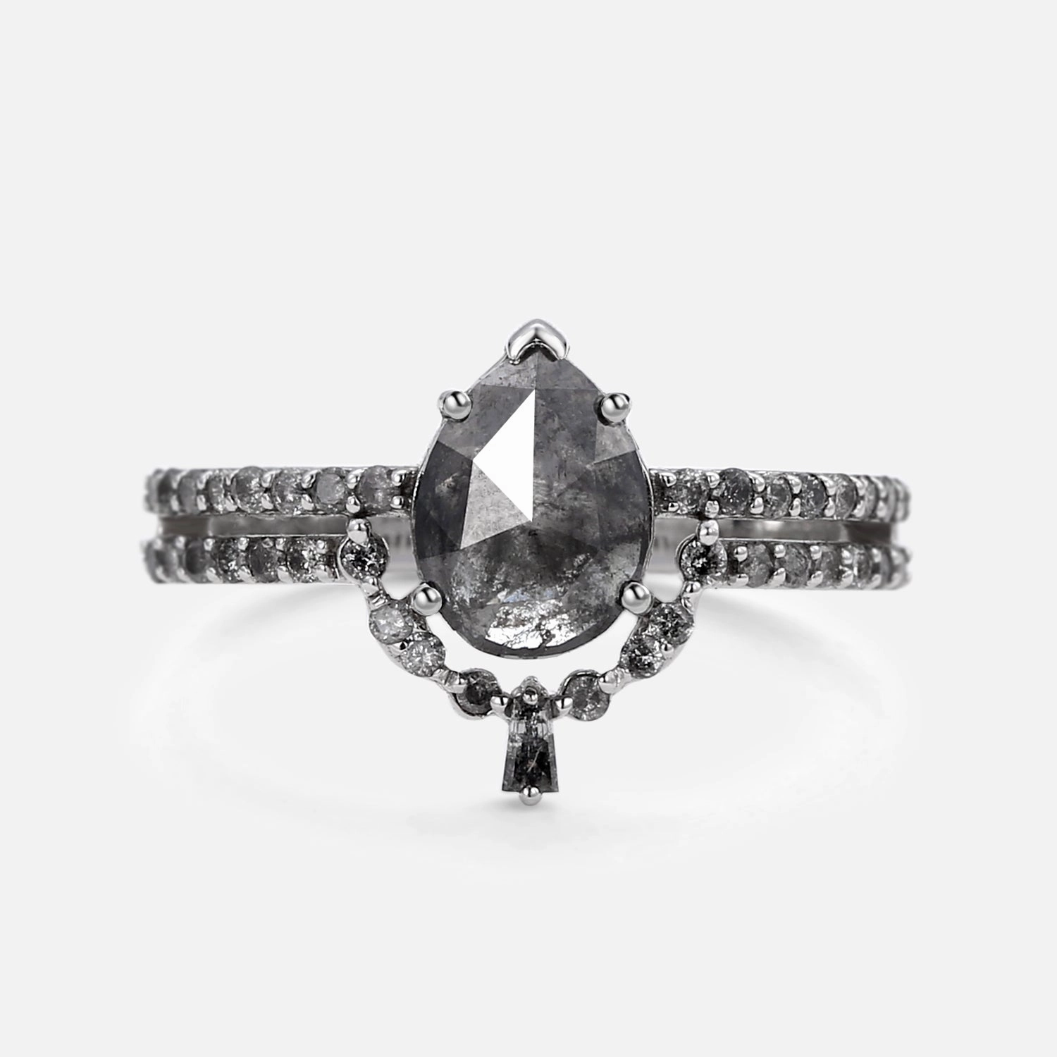 Pear Cut Salt and Pepper Diamonds Unique Ring Sets 2pcs Bold Touch