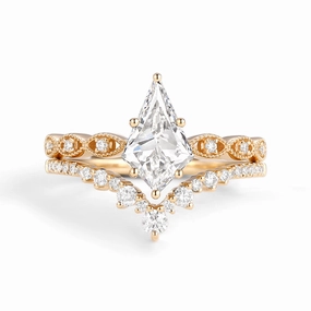 Signature Vintage - Kite Cut Lab Grown Diamond Ring Set 2pcs - Winona Lightweight Piece Shiny Design
