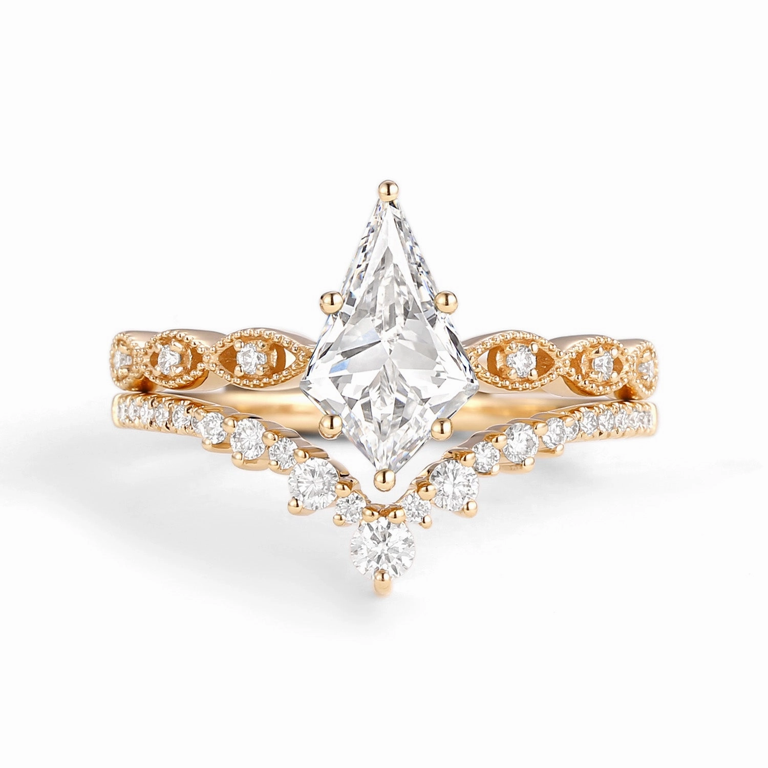 Charming Jewelry Signature Vintage - Kite Cut Lab Grown Diamond Ring Set 2pcs - Winona