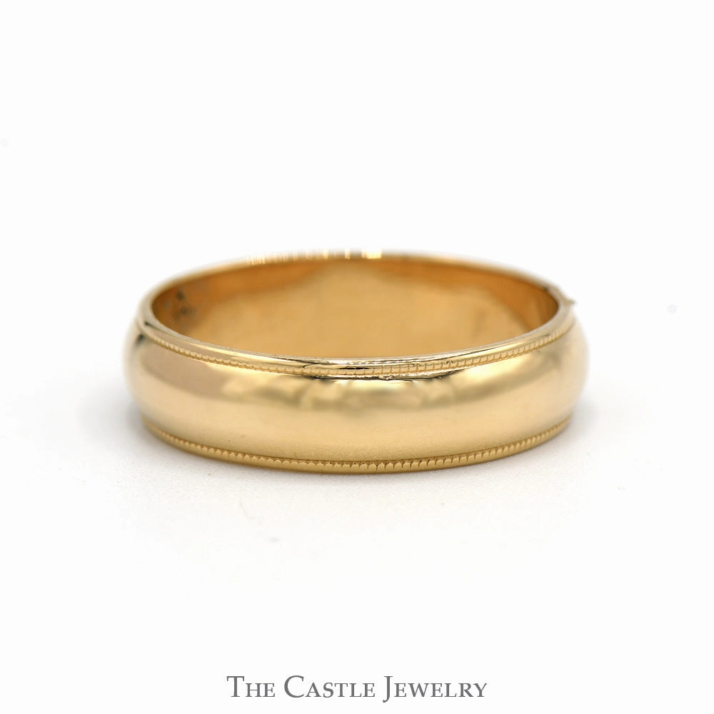 6mm Polished Wedding Band with Milgrain Edges in 14k Yellow Gold Family Present Simple Insignia