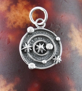 Tiny Stars & Planets Galaxy or Solar System Pendant with Crystals Vintage feel Often Adornment