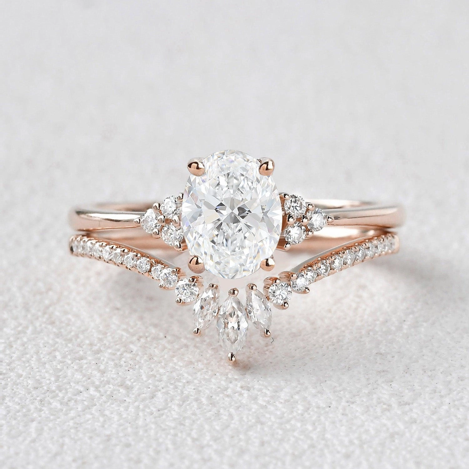 Bold Designs 1.0-2.0ct Lab Grown Diamond Engagement Ring Set 2pcs