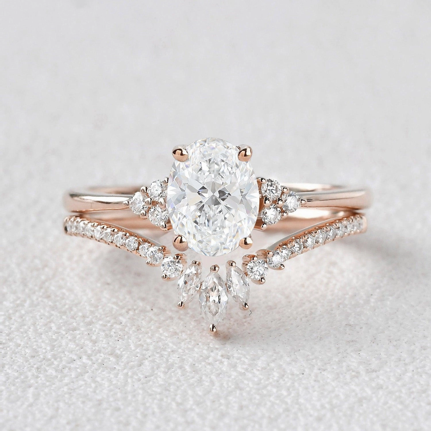 1.0-2.0ct Lab Grown Diamond Engagement Ring Set 2pcs Exclusive Design Enchanted Edge