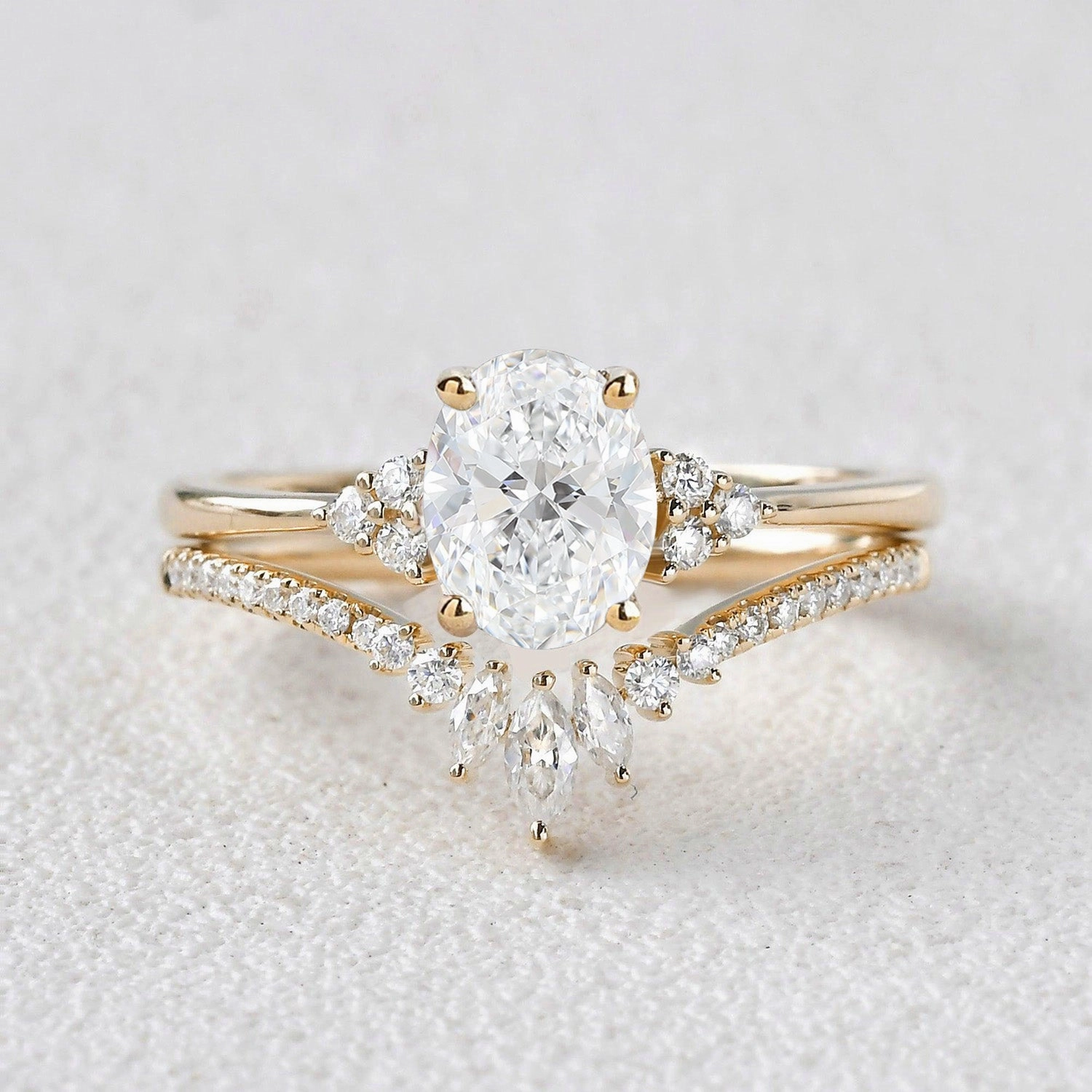 Classic Detail 1.0-2.0ct Lab Grown Diamond Engagement Ring Set 2pcs