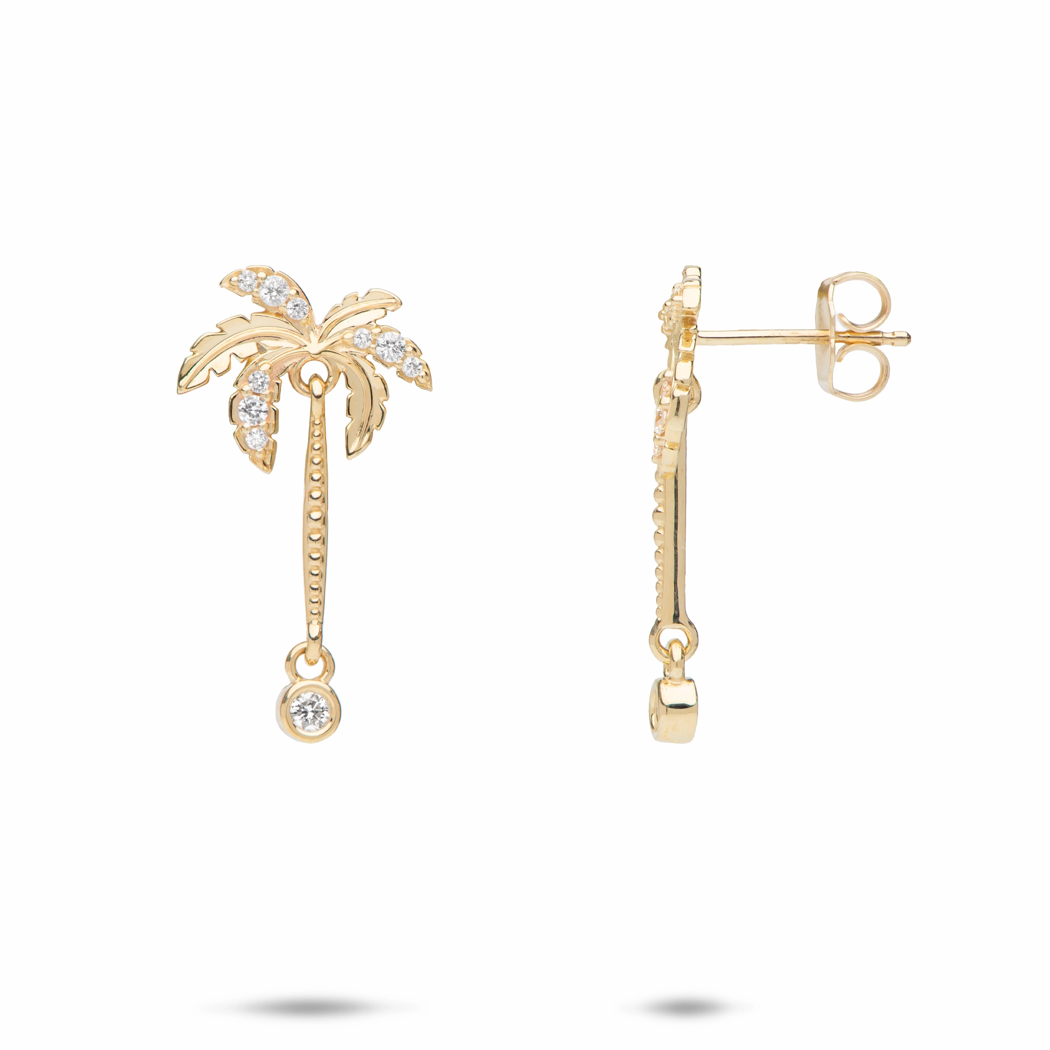 Paradise Palms - Palm Tree Earrings in Gold with Diamonds - 24mm Stylish Form