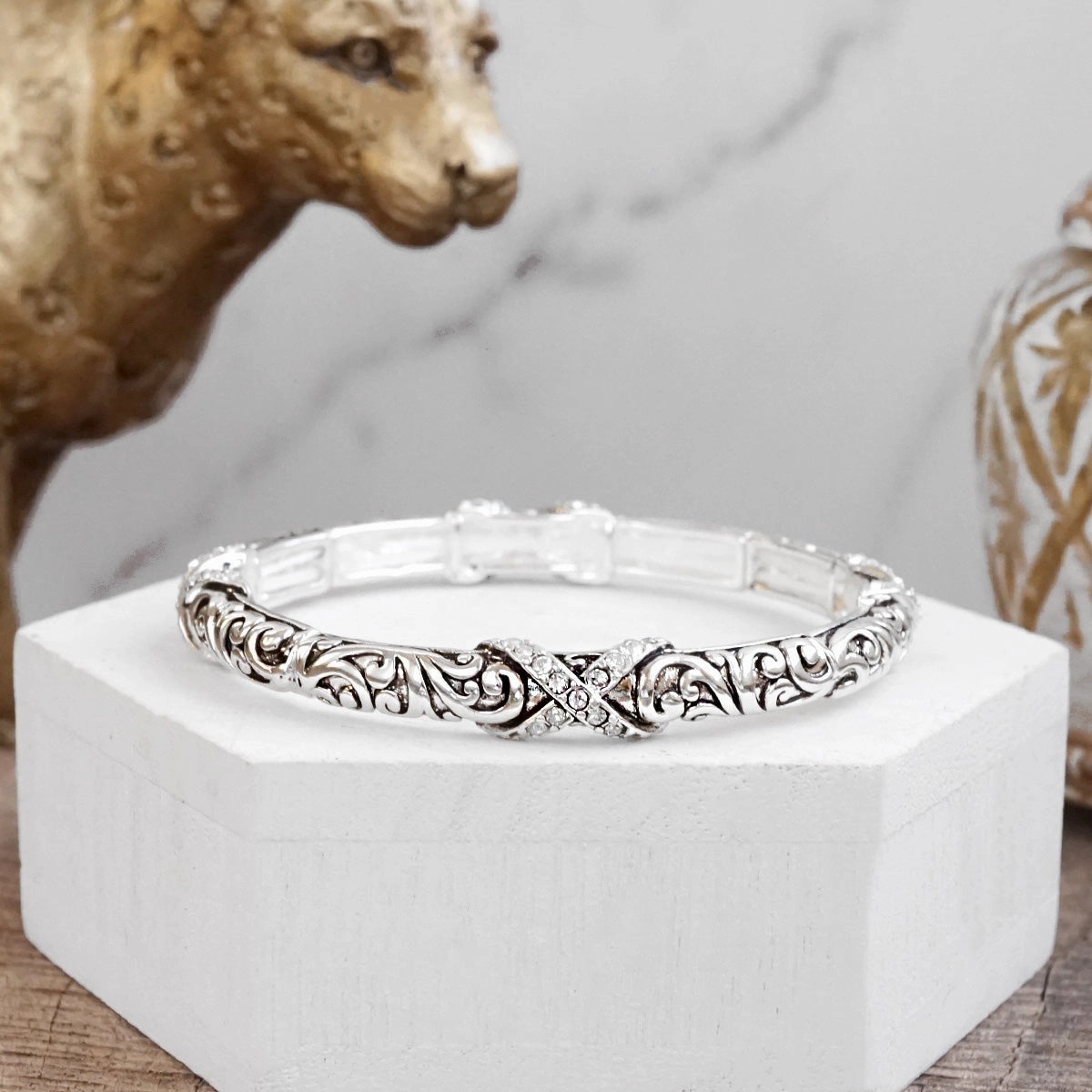 Evergreen Vision Pristine Condition Timeless Twists ?C Filigree & Twist Stretch Bangles in Silver Tone