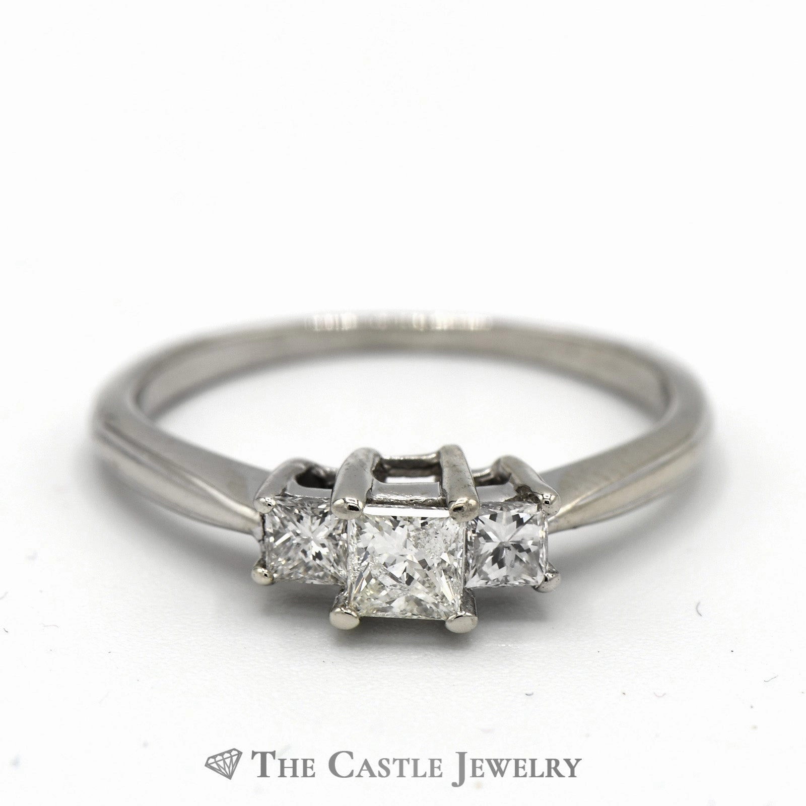 1/2cttw Princess Cut Three Stone Diamond Engagement Ring in 14k White Gold Timeless Craft