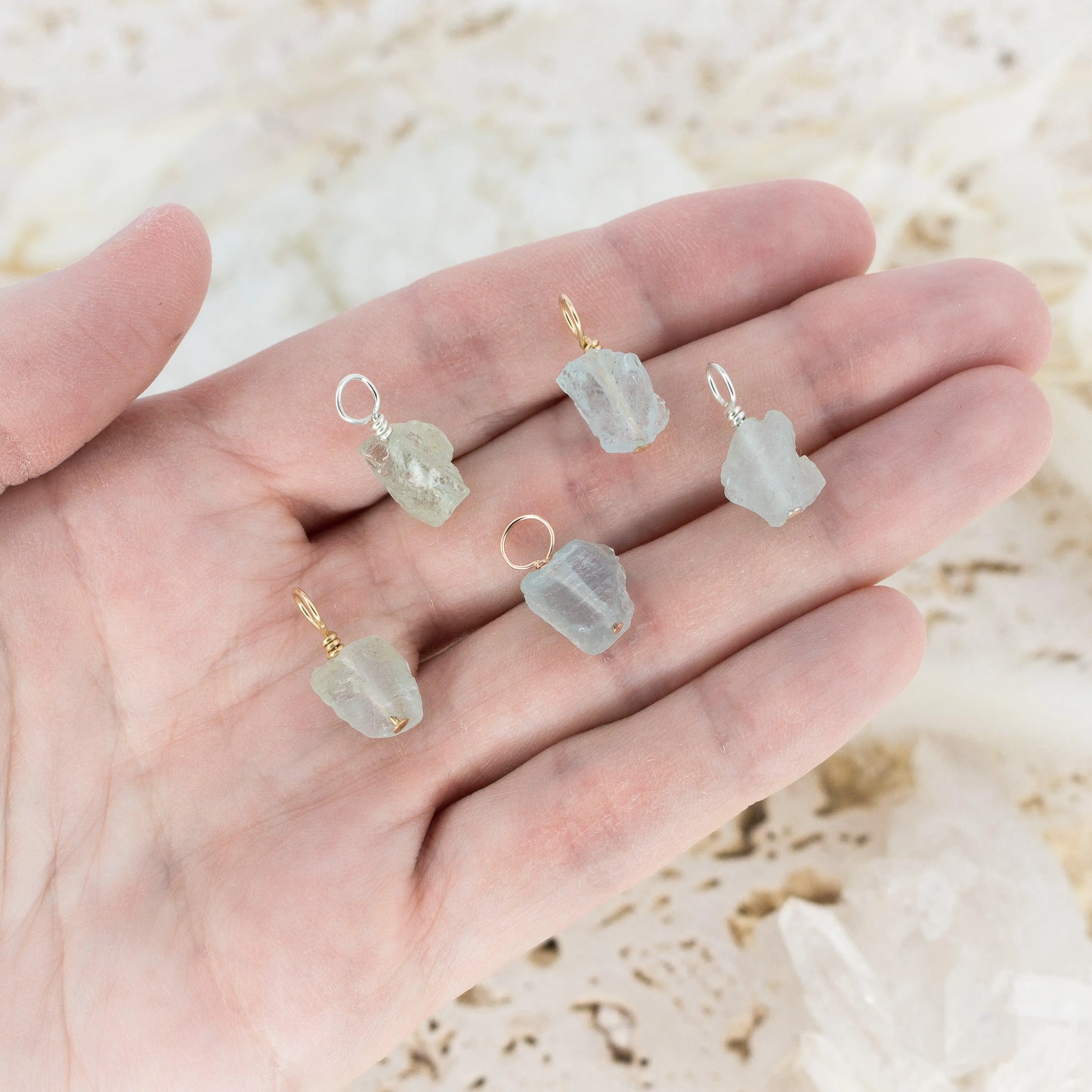 Tiny Raw Blue Aquamarine Crystal Pendant