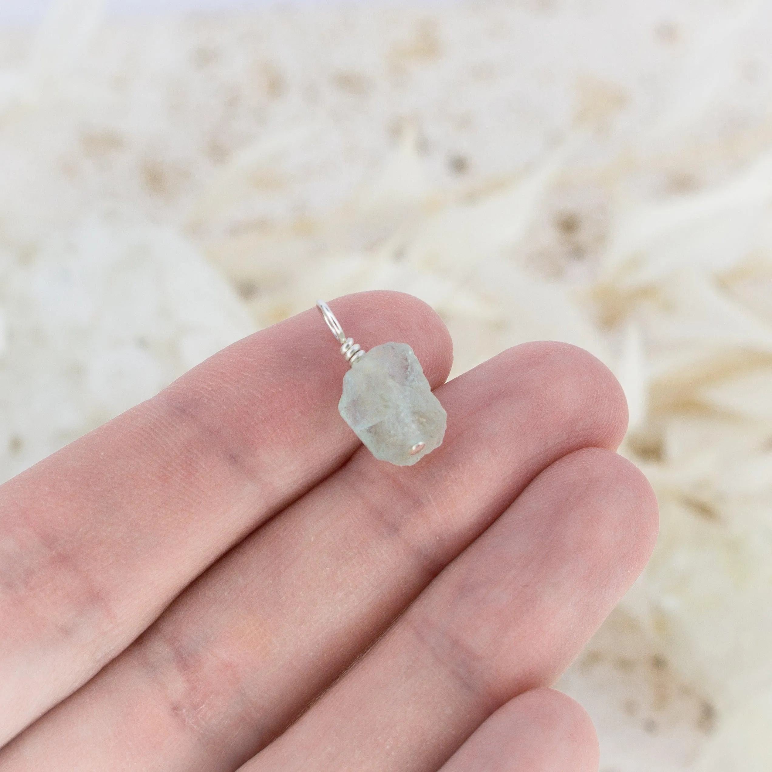 Tiny Raw Blue Aquamarine Crystal Pendant
