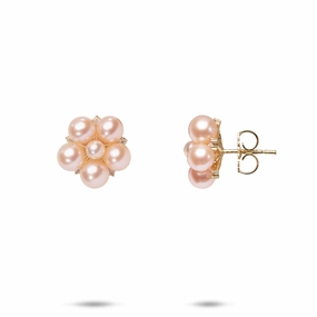 Lively Spark Radiant Form Tiny Bubbles Peach Freshwater Pearl Earrings in Gold with Diamonds