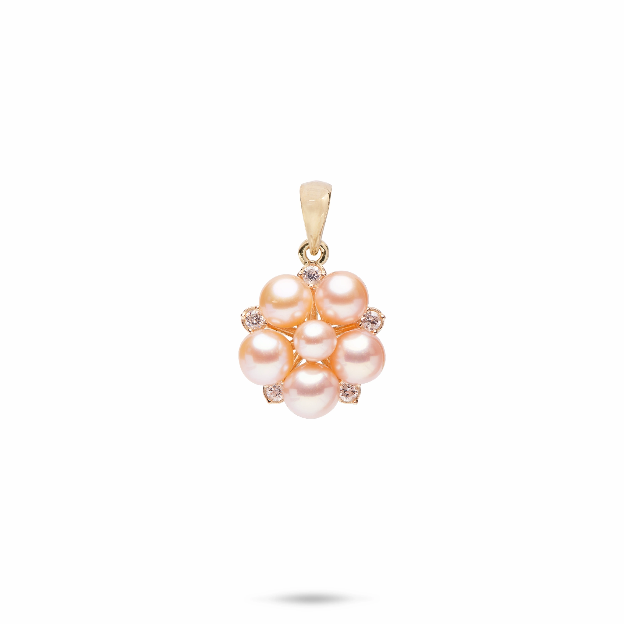 Luxury Vibe Tiny Bubbles Peach Freshwater Pearl Pendant in Gold with Diamonds