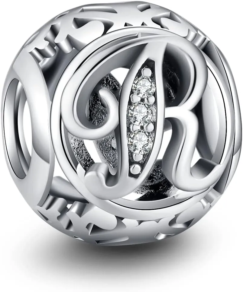 TIZU 925 Sterling Silver Letter Charms for Charms Bracelets Alphabet Initial Beads Charms Jewelry Gift for Women