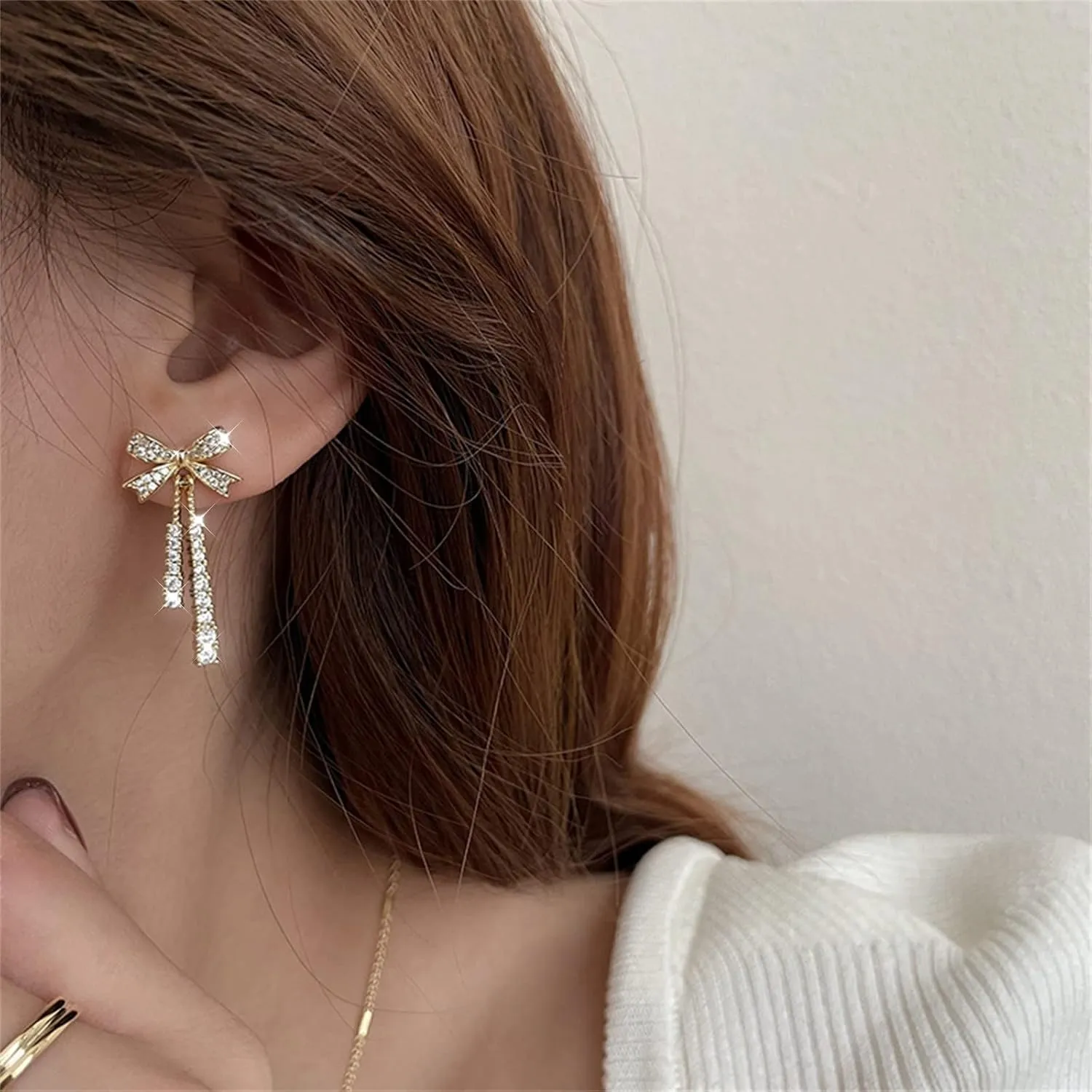Toddler Clip on Earrings 925 Female Needle Simple Bow Earrings Temperament Earrings Lady with Diamond Pearl Silver Earrings Earrings Flat Back Earring (Multicolor, One Size)